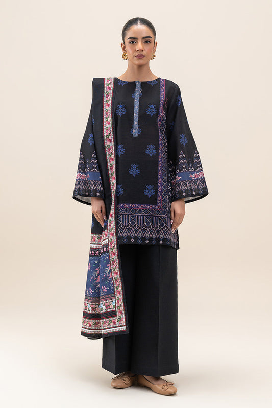 3 PIECE PRINTED LAWN SUIT-INDIGO BLUE
