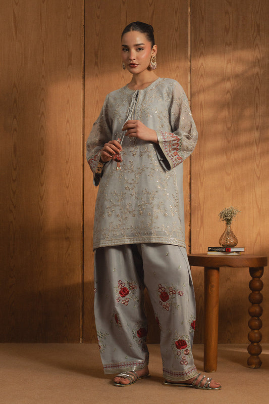 2 PIECE EMBROIDERED COTTON NET SUIT (LUXURY PRET)