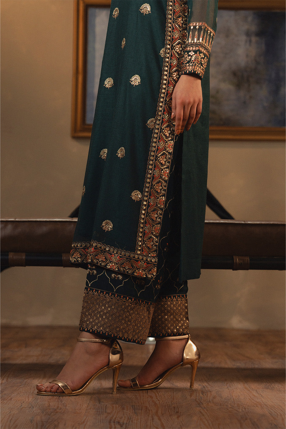 2 PIECE EMBROIDERED COTTON NET SUIT (LUXURY PRET)