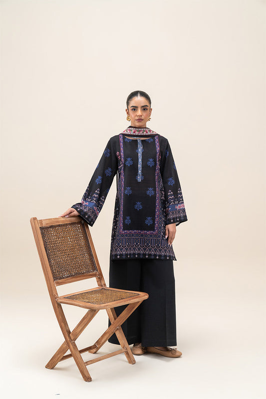 3 PIECE PRINTED LAWN SUIT-INDIGO BLUE