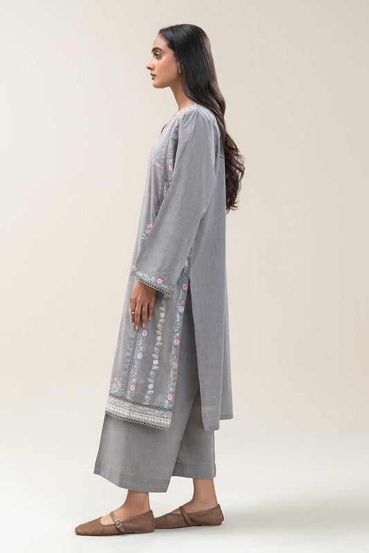 2 PIECE EMBROIDERED CHAMBRAY SUIT (PRET)
